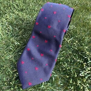 Paul Smith Designer 6cm Narrow Width Italian Silk Neck Tie Navy Blue Red Hearts